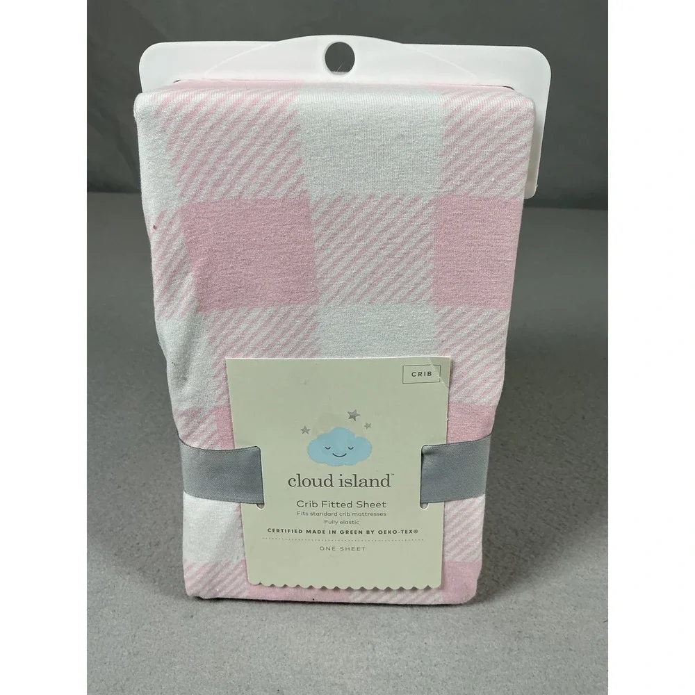 Cloud Island Pink Gingham Crib Fitted Sheet 28x52 OEKO-TEX Baby Nursery New